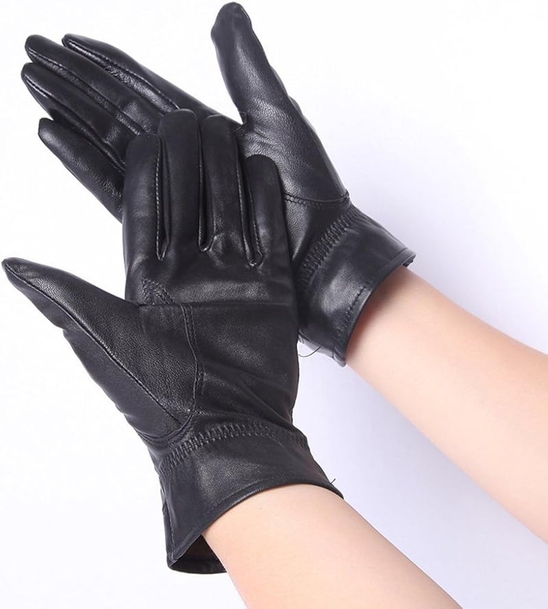 woobles Women's Leather Gloves Thermal Lining Driving Motocycle Biker Glove - Image 3